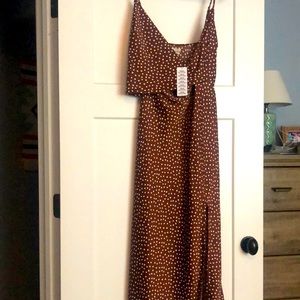 Burnt orange midi polka dot dress